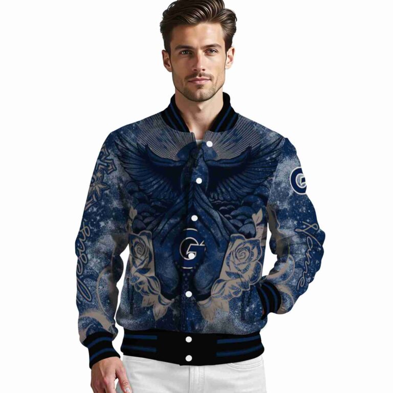 custom georgetown hoyas praying hands blue jacket high quality