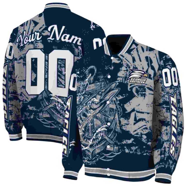 custom georgia southern eagles fishing art blue jacket fashion forward