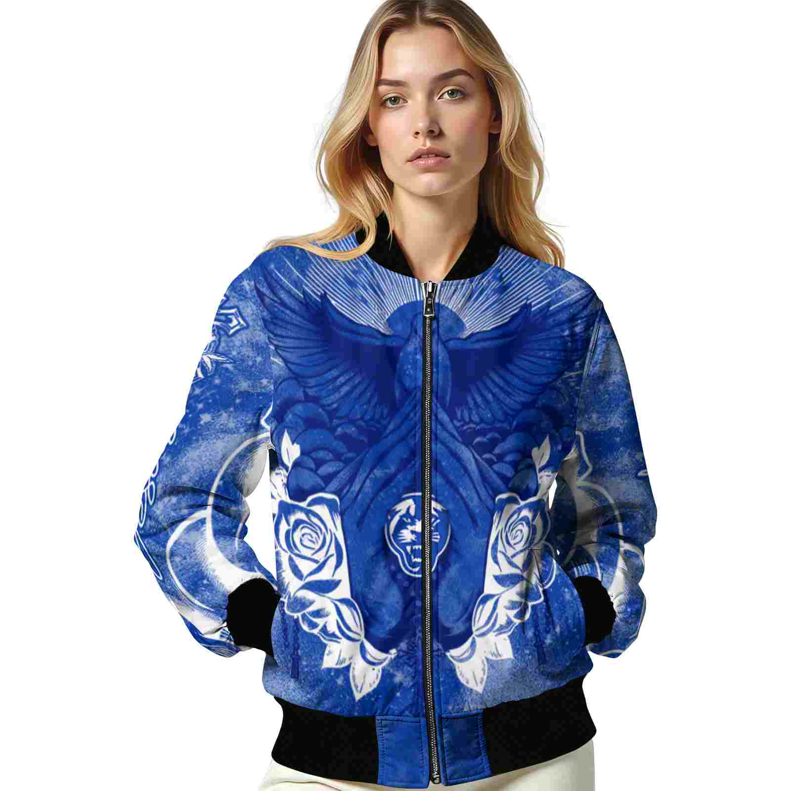 custom georgia state panthers praying hands blue jacket latest model custom georgia state panthers praying hands blue jacket latest model