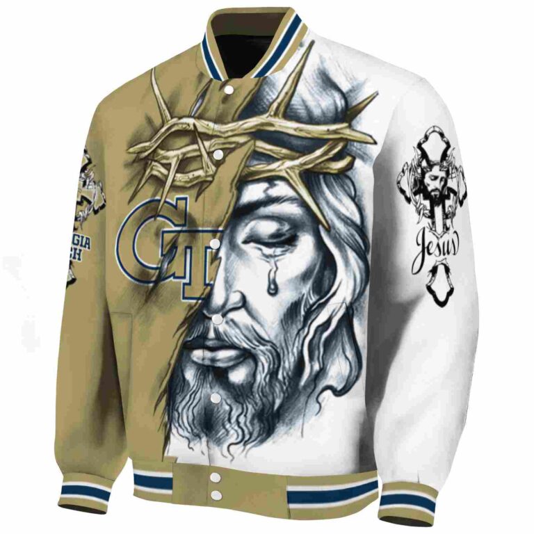custom georgia tech yellow jackets jesus tears gold white jacket best selling