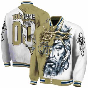 custom georgia tech yellow jackets jesus tears gold white jacket fashion forward