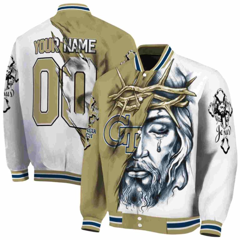custom georgia tech yellow jackets jesus tears gold white jacket fashion forward