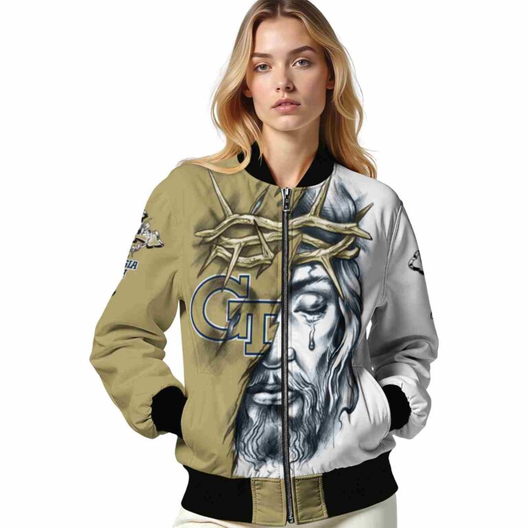 custom georgia tech yellow jackets jesus tears gold white jacket latest model