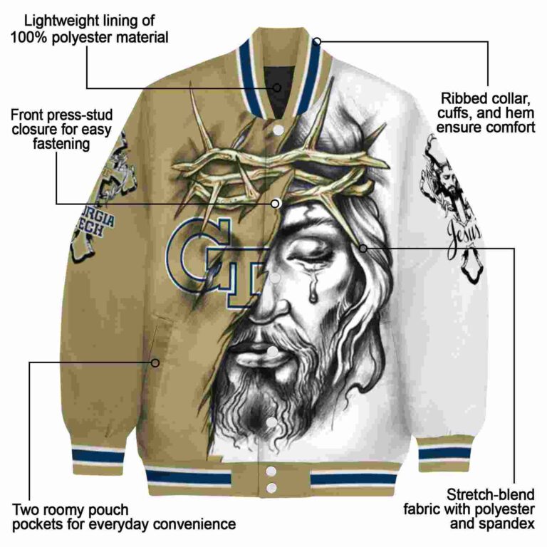 custom georgia tech yellow jackets jesus tears gold white jacket new arrival