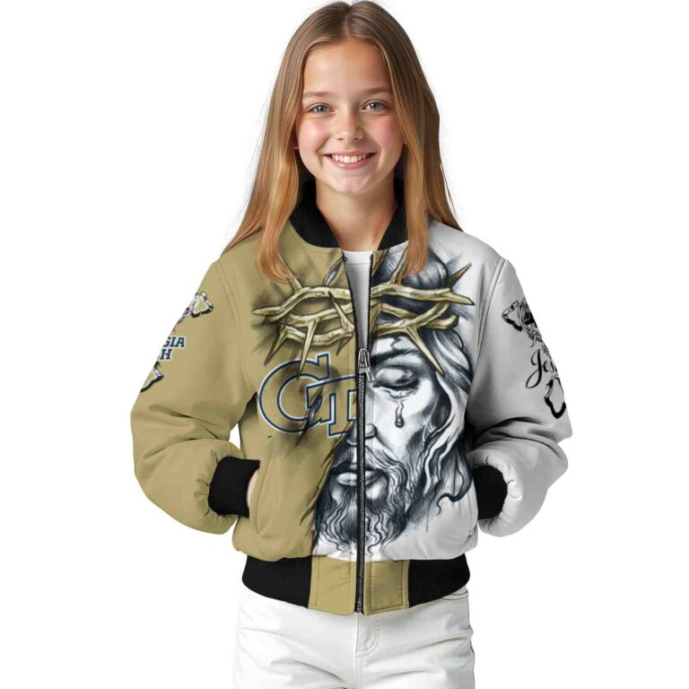 custom georgia tech yellow jackets jesus tears gold white jacket top rated