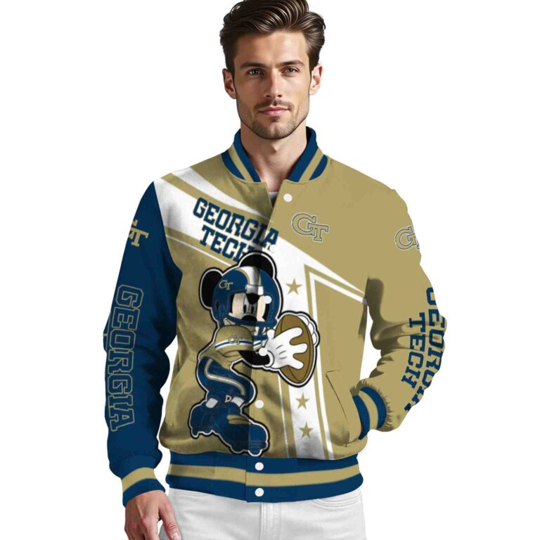 custom georgia tech yellow jackets mickey football gold white jacket high quality