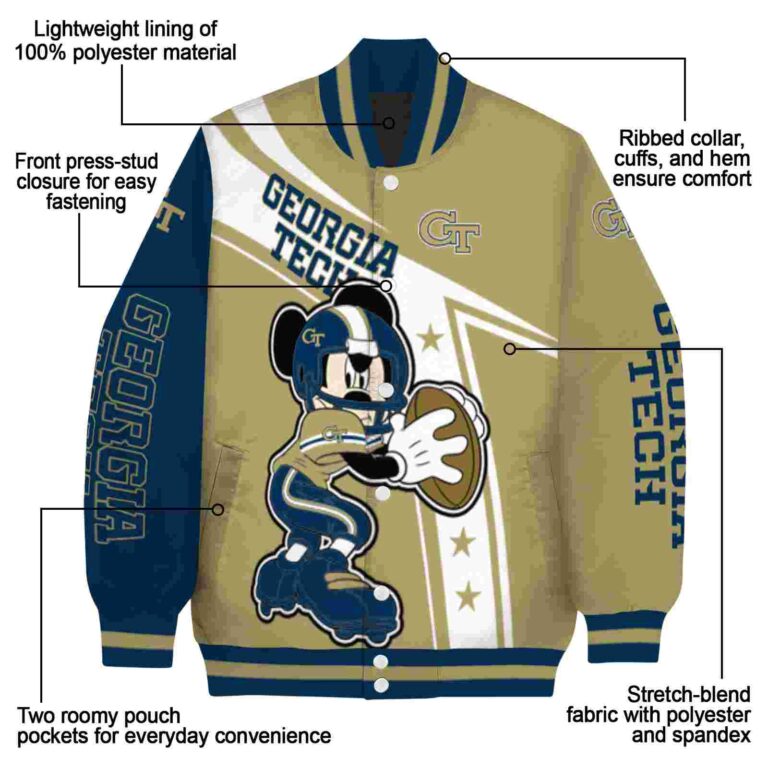custom georgia tech yellow jackets mickey football gold white jacket new arrival