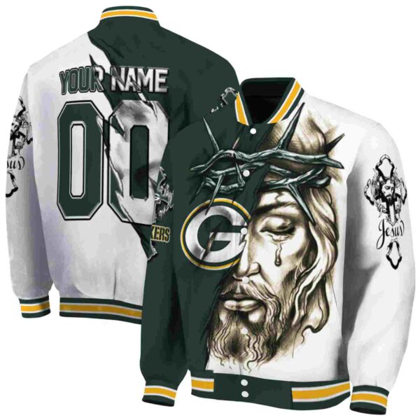 custom green bay packers jesus tears green white jacket fashion forward
