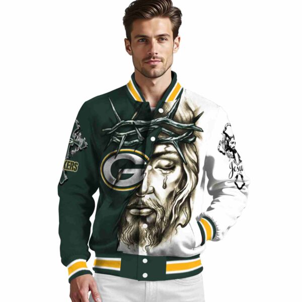 custom green bay packers jesus tears green white jacket high quality