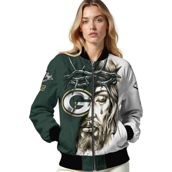 custom green bay packers jesus tears green white jacket latest model