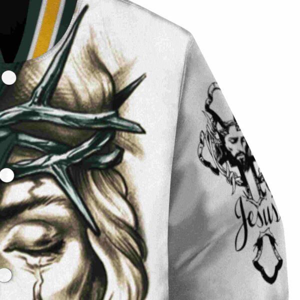 custom green bay packers jesus tears green white jacket premium grade