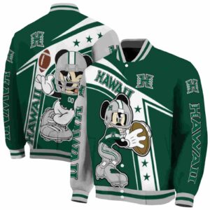 custom hawaii rainbow warriors mickey football green white jacket fashion forward