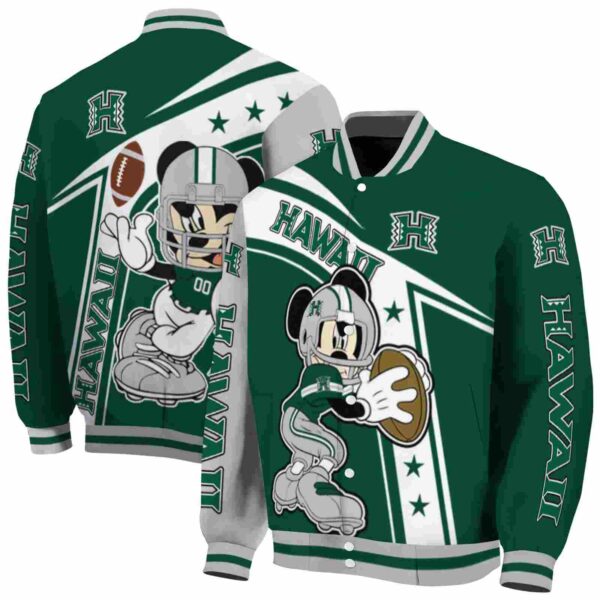 custom hawaii rainbow warriors mickey football green white jacket fashion forward