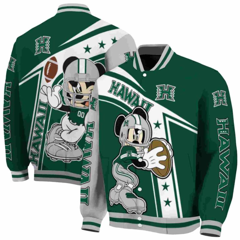 custom hawaii rainbow warriors mickey football green white jacket fashion forward