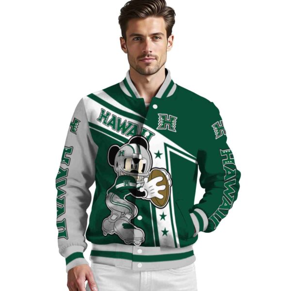 custom hawaii rainbow warriors mickey football green white jacket high quality