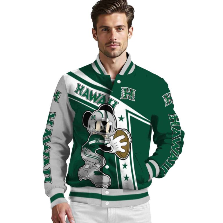 custom hawaii rainbow warriors mickey football green white jacket high quality