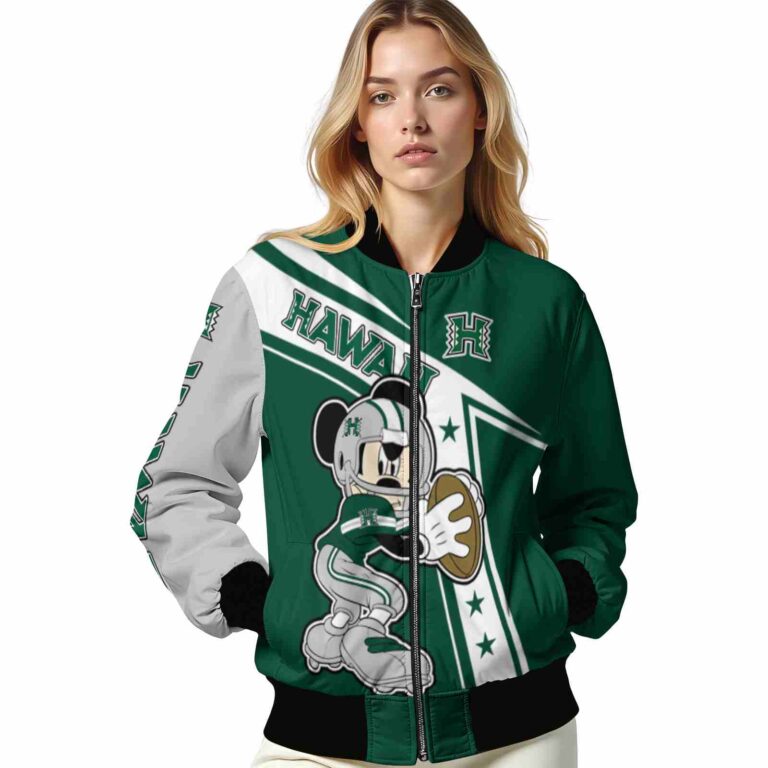 custom hawaii rainbow warriors mickey football green white jacket latest model