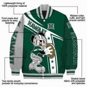 custom hawaii rainbow warriors mickey football green white jacket new arrival