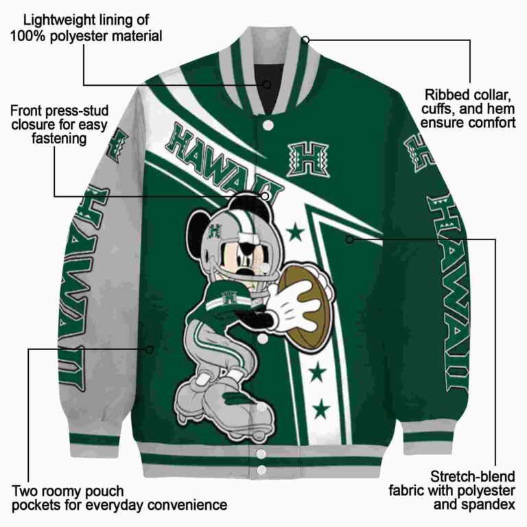 custom hawaii rainbow warriors mickey football green white jacket new arrival
