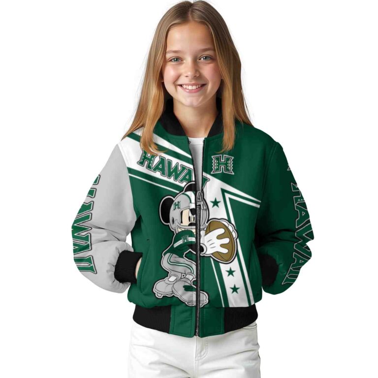 custom hawaii rainbow warriors mickey football green white jacket top rated