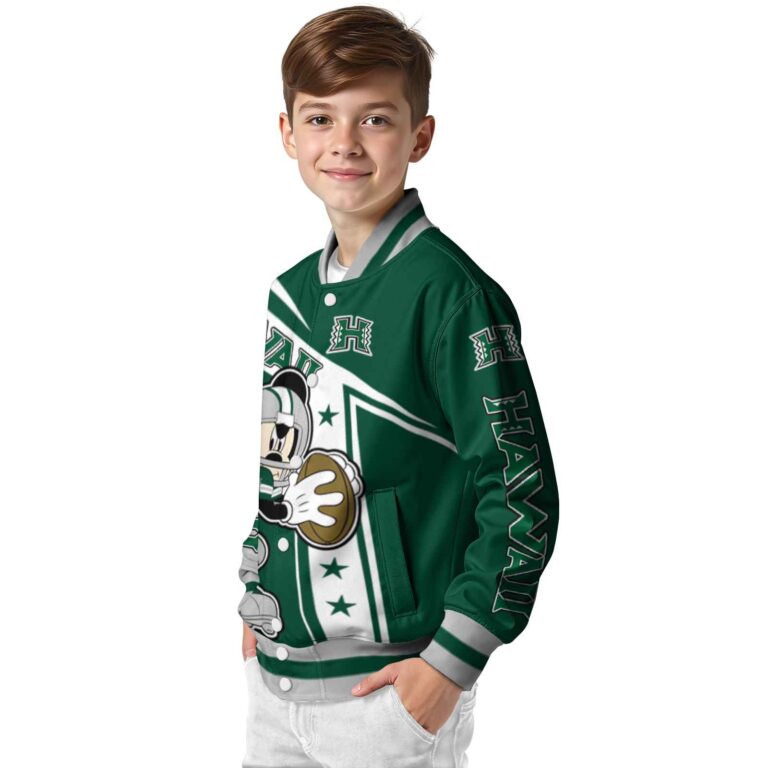 custom hawaii rainbow warriors mickey football green white jacket trendy