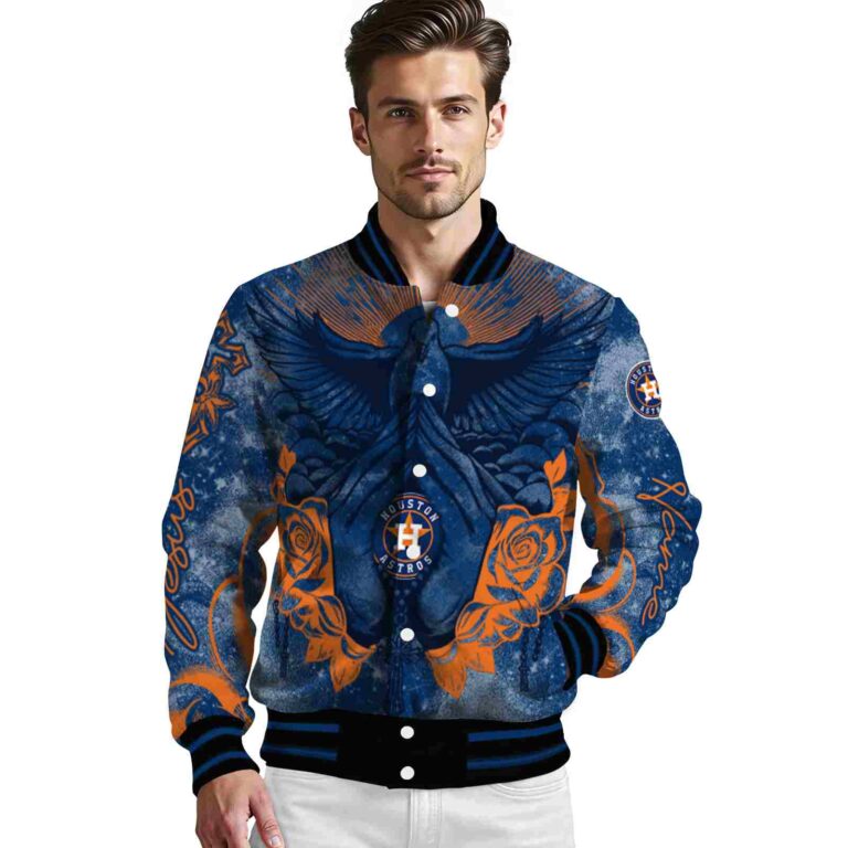 custom houston astros praying hands blue jacket high quality