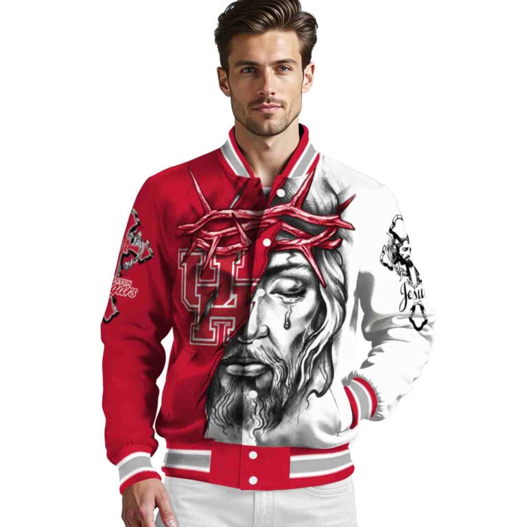 custom houston cougars jesus tears red white jacket high quality
