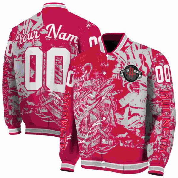 custom houston rockets fishing art red jacket fashion forward