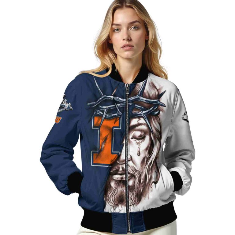 custom illinois fighting illini jesus tears blue white jacket latest model