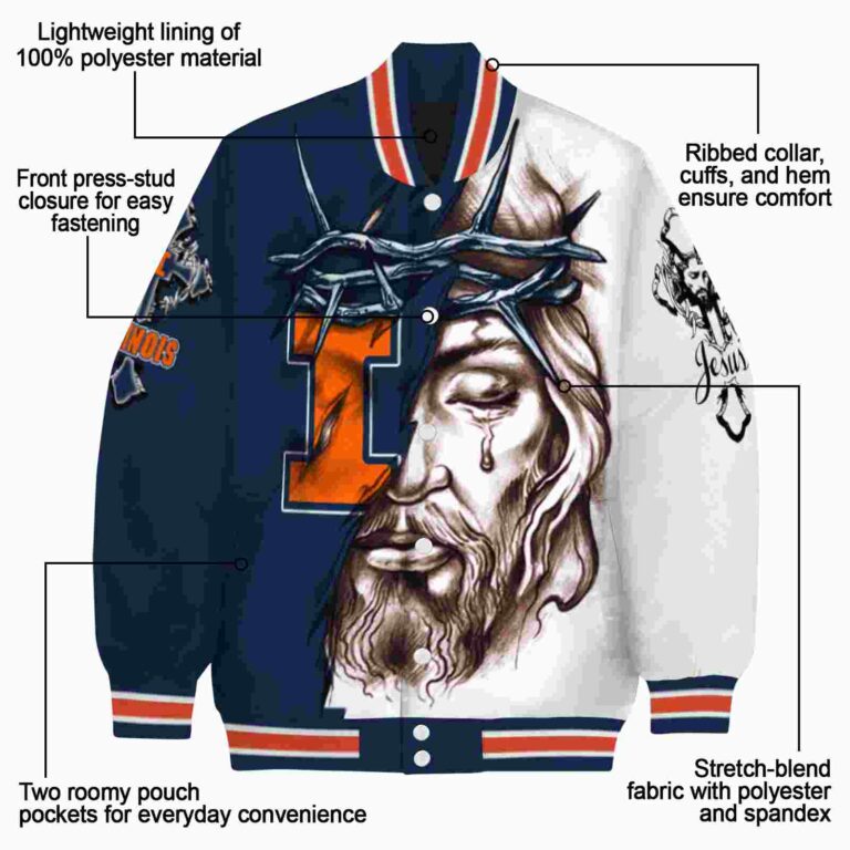 custom illinois fighting illini jesus tears blue white jacket new arrival