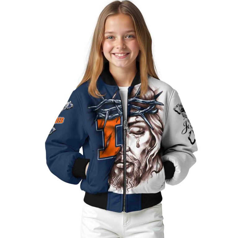custom illinois fighting illini jesus tears blue white jacket top rated