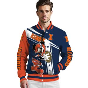 custom illinois fighting illini mickey football blue white jacket high quality