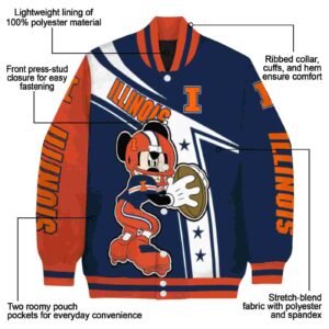 custom illinois fighting illini mickey football blue white jacket new arrival