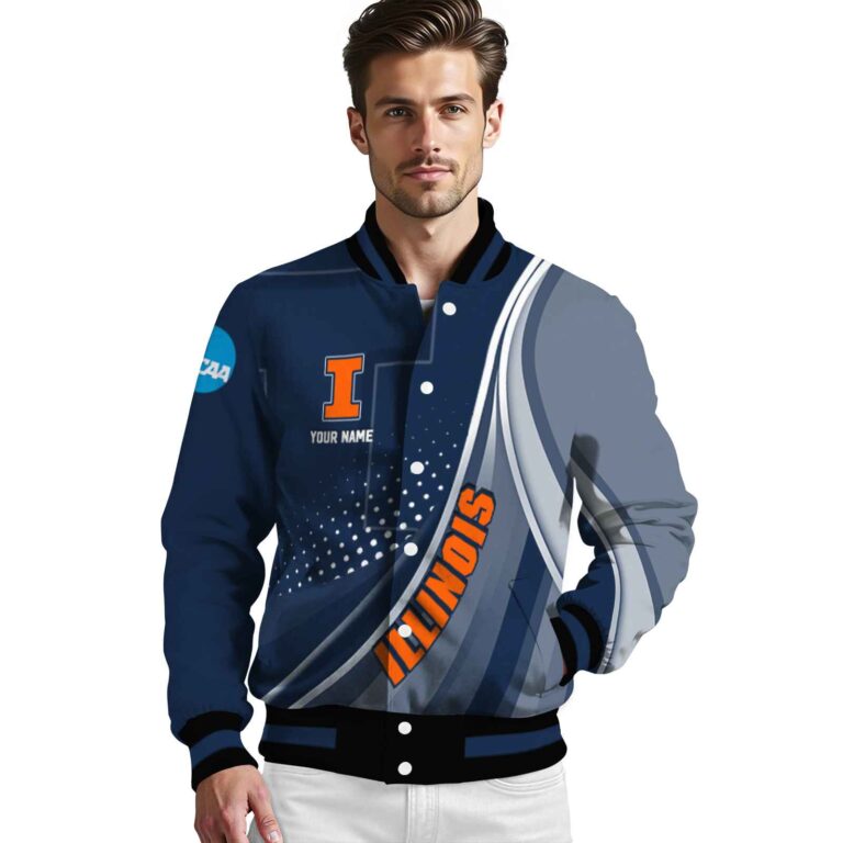 custom illinois fighting illini wave patterns blue jacket high quality