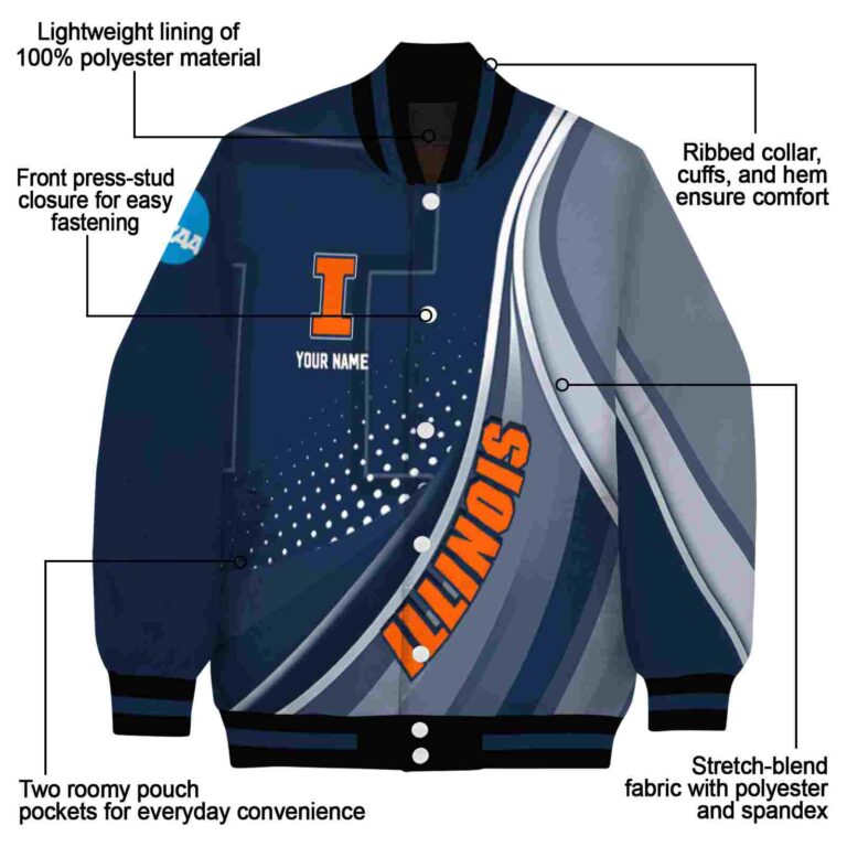 custom illinois fighting illini wave patterns blue jacket new arrival