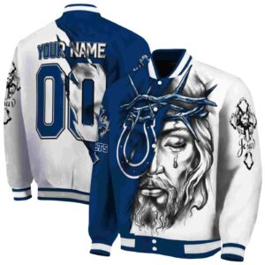 custom indianapolis colts jesus tears blue white jacket fashion forward