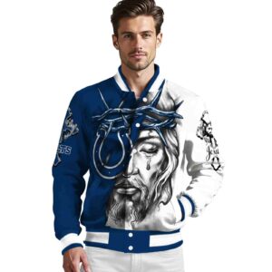 custom indianapolis colts jesus tears blue white jacket high quality