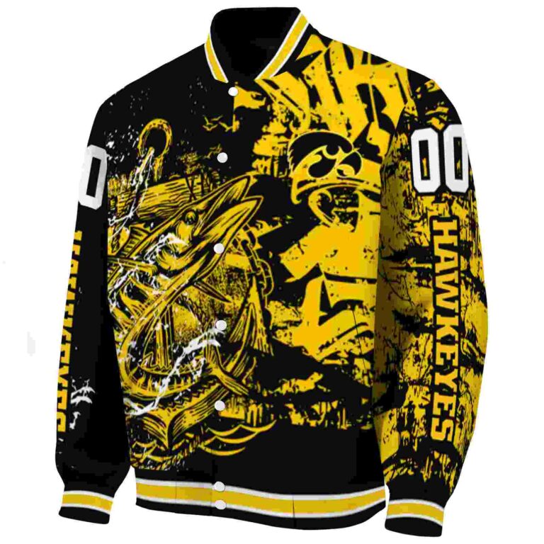 custom iowa hawkeyes fishing art black jacket best selling