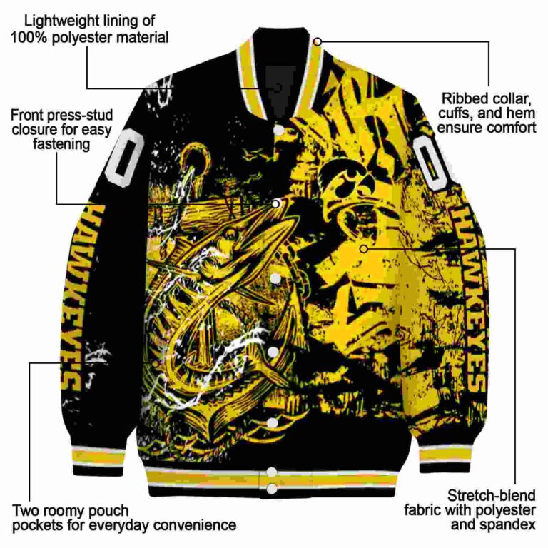 custom iowa hawkeyes fishing art black jacket new arrival