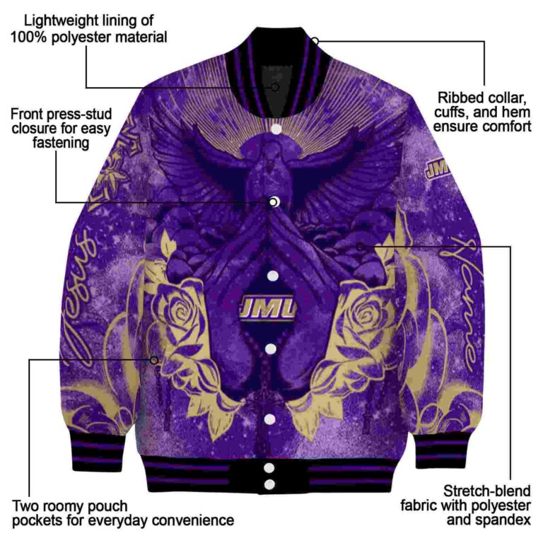 custom james madison dukes praying hands purple jacket new arrival