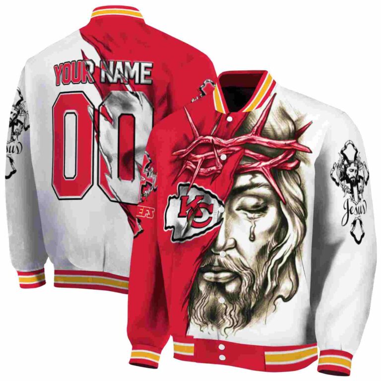 custom kansas city chiefs jesus tears red white jacket fashion forward