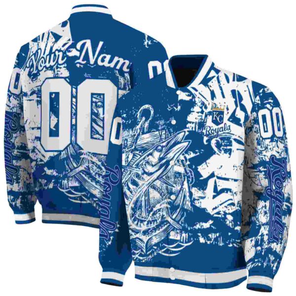 custom kansas city royals fishing art royal blue jacket fashion forward