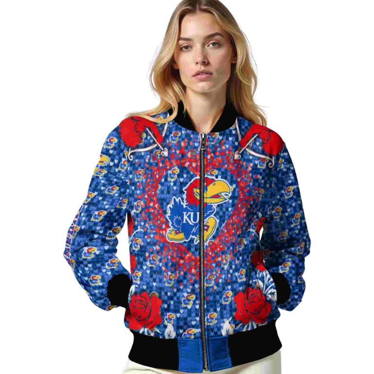 custom kansas jayhawks heart explosion blue jacket latest model