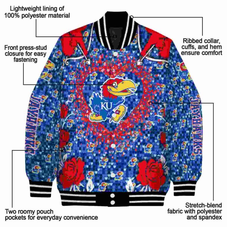 custom kansas jayhawks heart explosion blue jacket new arrival