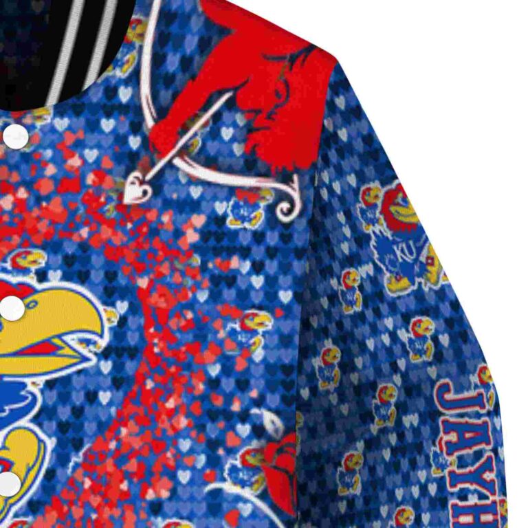 custom kansas jayhawks heart explosion blue jacket premium grade