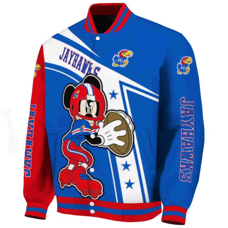 custom kansas jayhawks mickey football blue white jacket best selling