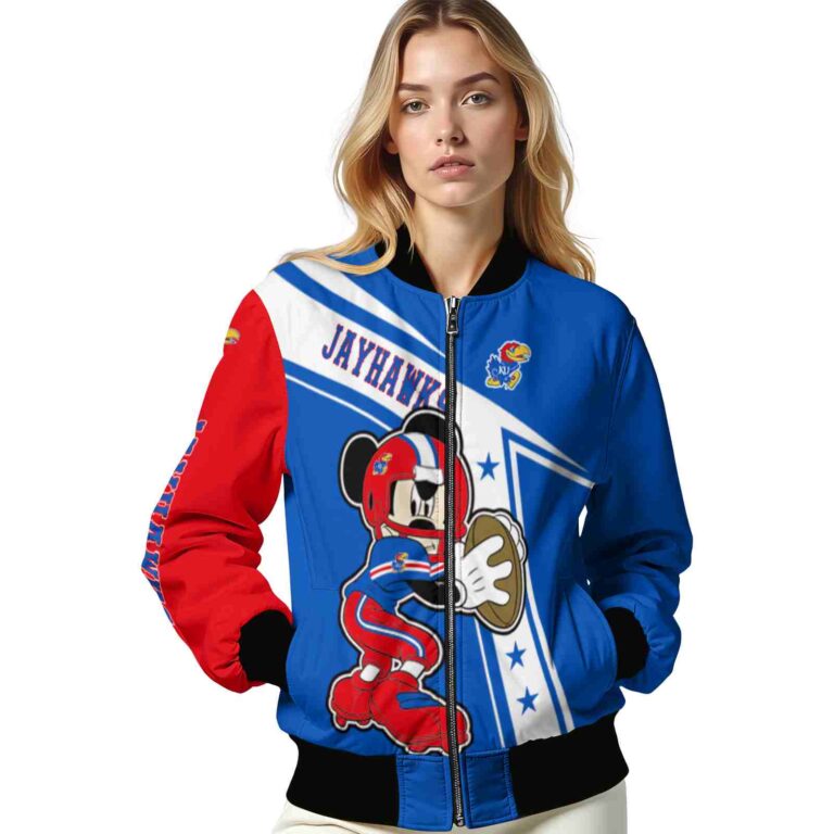 custom kansas jayhawks mickey football blue white jacket latest model