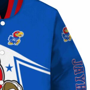custom kansas jayhawks mickey football blue white jacket premium grade