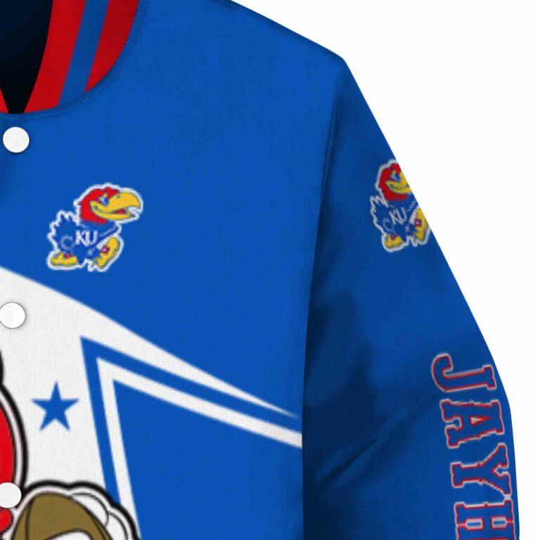 custom kansas jayhawks mickey football blue white jacket premium grade