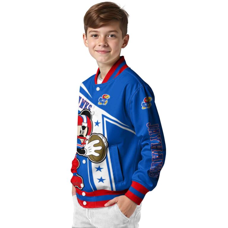 custom kansas jayhawks mickey football blue white jacket trendy